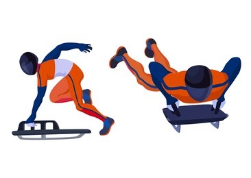 vector skeleton sportsman winter sport isolated on white sledge man in helmet