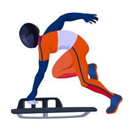 vector skeleton sportsman winter sport isolated on white sledge man in helmet running