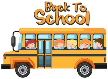 happy students on school bus illustration
