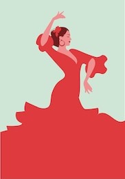 beautiful spanish flamenco dancer, wearing elegant red dress and flower in her hair