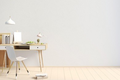 modern contrast interior in the style loft, a place for study. 3d illustration. wall mock up