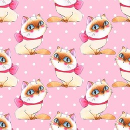 watercolor cartoon cats, seamless pattern