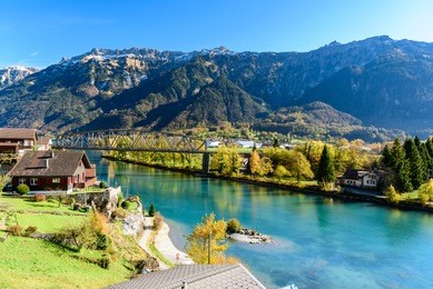 beatiful river at interlaken switzerland in sunny day during autumn.