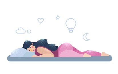 girl in bed sleeps and dreams vector illustration