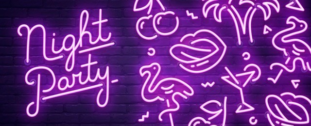 night club neon sign. night party  banner, logo, emblem and label. neon sign, bright signboard, light banner.