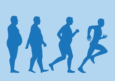 fat man jogging to slim shape in 4 step. this pic about exercise concept.