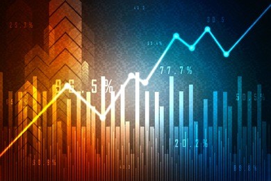 2d rendering stock market online business concept. business graph 