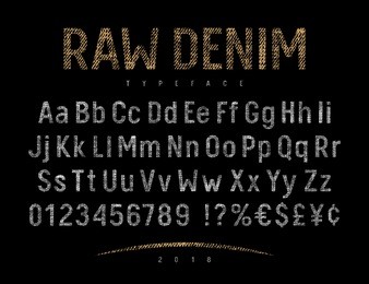 grunge font with raw denim jeans texture . rough textured vector alphabet. vectors
