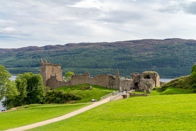glen urquhart castle which stands prominently beside loch ness famous for the monster