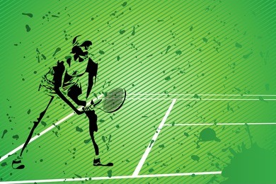 tennis vector illustration (silhouette of a girl on green background)
