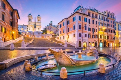 spanish steps in the morning, rome, italy at twilight