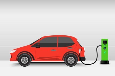 electric car and charging station point., technology ev, automobile concept.
