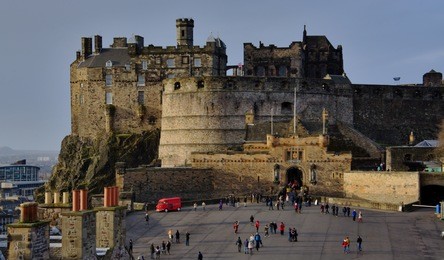 edinburgh castle and the court yard in the foreground.  