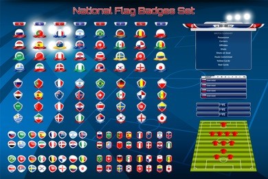 vector illustration set of national flag with scoreboard broadcast and lower thirds template for football tournament