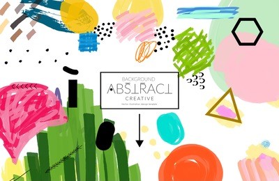 abstract universal art web header template. collage made with scribbles, marker, canyon strokes, black geometric shapes, ink drawn splashes. bright colored isolated on white background cover template.