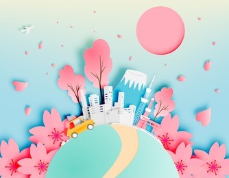 tokyo japan city in spring with paper art style vector illustration