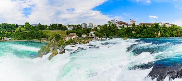 rhine falls in schaffhausen, switzerland. the rhine falls is one of the three largest waterfalls in europe