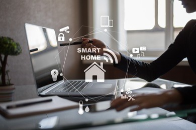 smart home automation concept on virtual screen. 