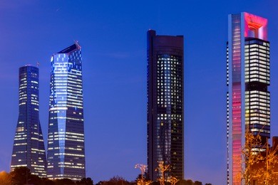 4 towers in madrid. business place. skyline in the city.