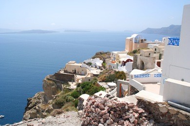 photo of iconic village of imerovigli built on top of the cliff, santorini volcanic island, cyclades, greece