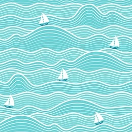 seamless abstract sea background. sailboats on a waves. vector wavy striped pattern.