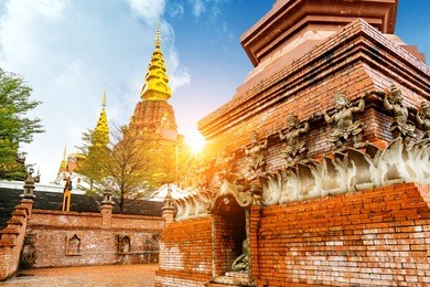 the famous shwedagon pagoda in xishuangbanna, yunnan, china.
