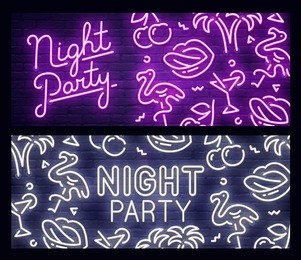 night club neon sign. night party  banner, logo, emblem and label. neon sign, bright signboard, light banner.