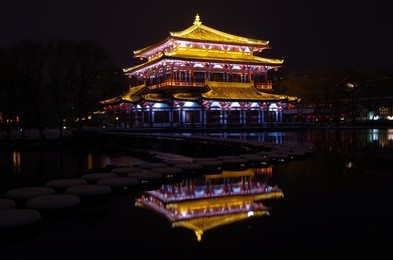 xi 'an datang furong garden at night, is located in china's shaanxi province. the famous tourist scenic spot.