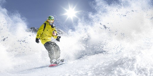 winter time. skier and mountains landscape 