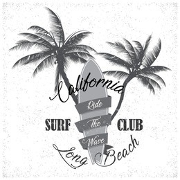 vintage surfing tee design. retro t-shirt graphics and emblems for web or print. surfer, beach style logo . surf badge surfboard seal, elements, symbols. summer boarding on waves. stock vector design.