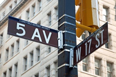5 avenue sign in new york city close-up view