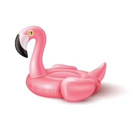 vector realistic 3d pink flamingo, tropical bird shape inflatable swimming pool ring, tube, float. summer vacation holiday rubber object, traveling, beach ocean. illustration isolated white background