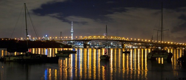 panoramic view of auckland city by night  