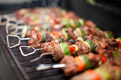barbecue with delicious grilled meat on grill