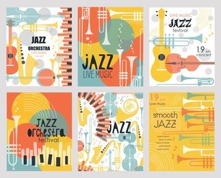 vector set poster for the jazz festival with music instruments. perfect for music events, jazz concerts.