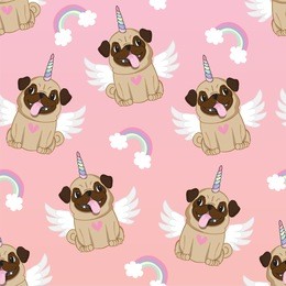 unicorn pug seamless pattern pink