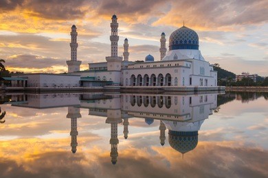 beautiful kota kinabalu city mosque in the morning from sabah, north borneo