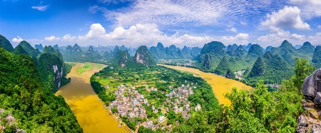 guilin, guangxi, china karst mountains on the li river.