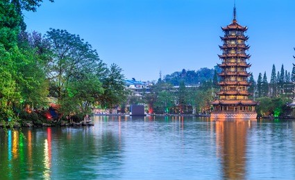 guilin central park and ancient architectural landscape in china