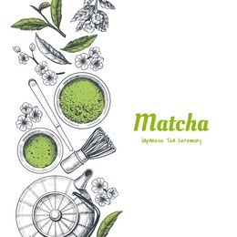 vector frame with tea. japanese tea ceremony. matcha tea. vintage style