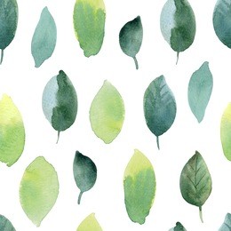 seamless pattern with spring leaves. hand drawn watercolor illustration. isolated on white background