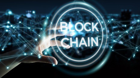 businesswoman on blurred background using blockchain cryptocurrency interface 3d rendering