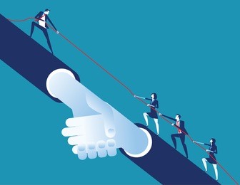 leader helping business team. concept business vector illustration. flat desing style.