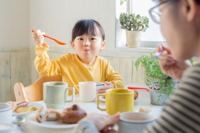 asian beautiful girl having breakfast
