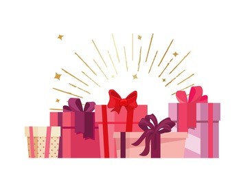 st. valentines holiday gifts concept vector flat poster design. illustration with pink boxes and place for text