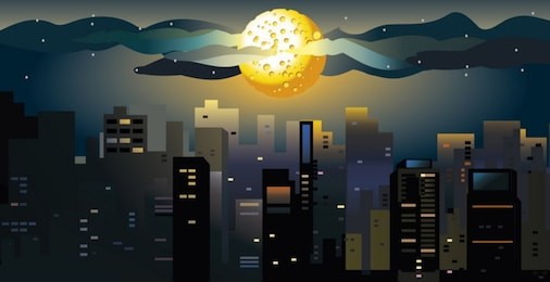 full moon at the city.