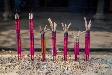incense burning at a chinese temple inside the walls of pingyao ancient city, china.