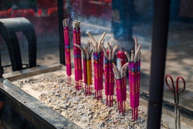 incense burning at a chinese temple inside the walls of pingyao ancient city, china.