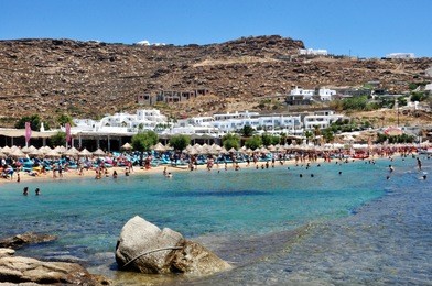paradise beach of mykonos island, greece