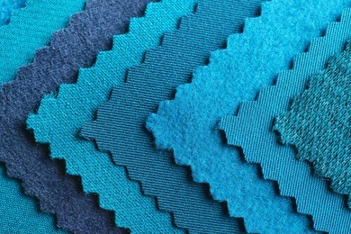 blue fabric samples, closeup